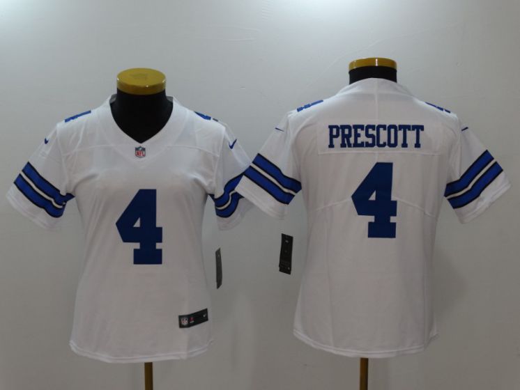 Women Dallas Cowboys 4 Prescott White Nike Vapor Untouchable Limited NFL Jerseys